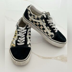 Vans Old Skool Checkerboard Sunflower Sneakers Black & White Women’s Size 6